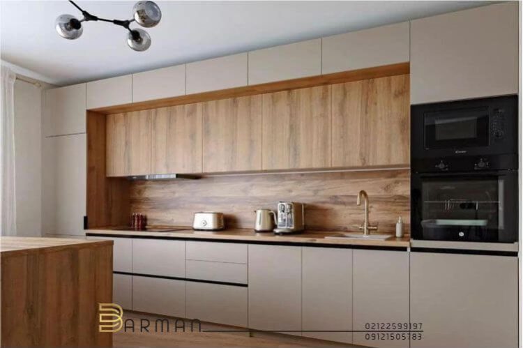 طراحی و ساخت کابینت مدرن دیواری پلکانی آشپزخانه