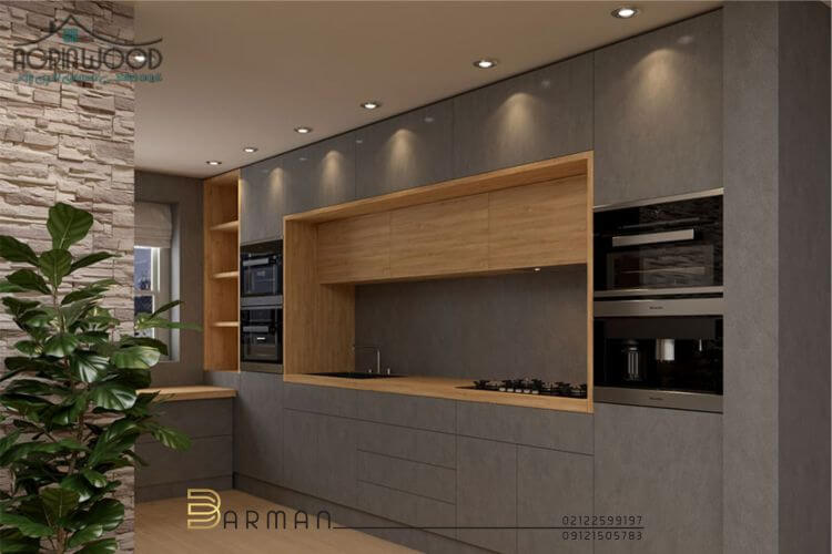 طراحی و ساخت کابینت مدرن سوپر مات و طرح چوب آشپزخانه